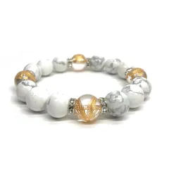 12mm 四神獣金彫水晶×ハウライト パワーストーン ブレスレット天然石 運気上昇 開運  [24] 健康運 厄払い お守り 青龍 白虎 玄武 朱雀　[24] （シルバー）メンズ・レディース　男性・女性　数珠ブレス　開運  [24]