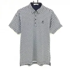 ルコックゴルフ 半袖ポロシャツ 白×ネイビー 総柄 ロゴ刺しゅう メンズ L ゴルフウェア le coq sportif