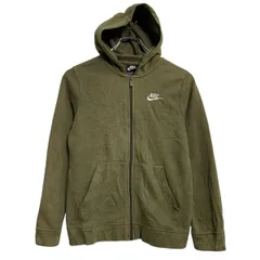 NIKE ロゴスウェット パーカー M キッズ 140～ カーキ系 ナイキ ジップアップ ワンポイント 刺繍 スポーツ 古着卸 アメリカ仕入 a703-5501