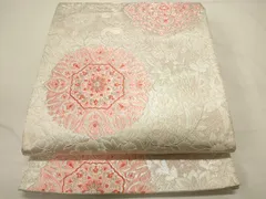 5k2231 袋帯　絹　唐織　正倉院文様　華文　銀色　ピンク　白　柄物　和装 5k2231 袋帯 絹 唐織 正倉院文様 華文 銀色 ピンク 白 柄物 和装