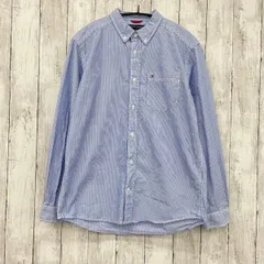 【 TOMMY HILFIGER 】トミーヒルフィガー ストライプ ボタンダウン長袖シャツ ブルー Mサイズ