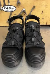 ☆新品未使用☆ 24.0cm ヨースケ YOSUKE 厚底サンダル レディース ブラック ストレッチ素材 スニーカーサンダル レースアップサンダル ウエッジソール 約10cm 厚底ソール 人気 MY593-271