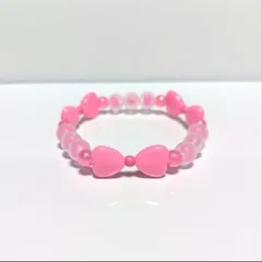 チェリーピンクハートビーズブレスレット