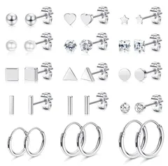 【在庫処分】スクエア ピアス 星 ジルコン ピアス 一粒 ハート ステンレス ピアス アレルギー対応 30個 プラチナ 三角 ゴールド ピンクゴールド 誕生日 人気 プレゼント クリスマス フープピアス Jstyle[ジェイスタイル]【15ペアセット】レディー