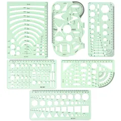 円定規 デザイン 四角 楕円 三角 テンプレート 多形 製図用 組合せ定規 定規 学校教育用 建築科用 (6点セット)