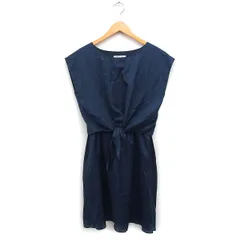 アンタイトル UNTITLED Dessin ストライプ フレア ワンピース フレンチスリーブ ひざ下丈 前結び 2 ネイビー 紺 /FT10