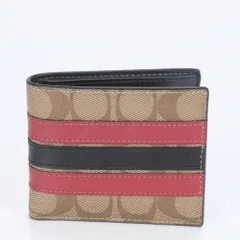 極美品 コーチ シグネチャー レザー 二つ折り 財布 コンパクト ウォレット 長財布 ラウンドファスナー メンズ ECE CG15-4【中古】