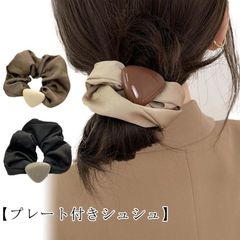 シュシュ モード プレート付き ヘアアクセ レディース ヘアゴム 韓国っぽ 上品 大人 こなれ感 おしゃれ まとめ髪 秋冬 大人っぽい アレンジ 時短 韓国 ヘアアクセサリー  シンプル 簡単 かわい#sowa6585694