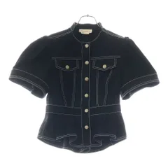 Alexander McQueen (アレキサンダーマックイーン) 20SS Sarah Burton期 ノーカラー デニム パフスリーブ ジャケット ブラウス ブラック レディース 599175 QMAAMのサムネイル