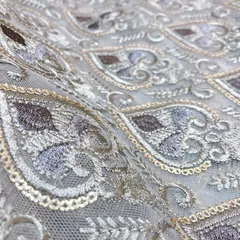 インド刺繍生地 【k25】88cm×45cm 刺繍部分 チュール グレー 花柄 ファブリック リボン