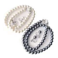 【新品】 [あなたと私の宝石箱] フェイクパール ネックレス イヤリング セット・ブラック、ホワイト2本セット8.0mm珠42cm ＜日本製＞ 1