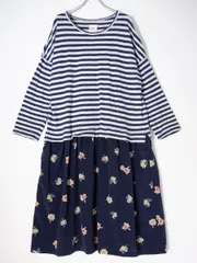 JUNYA WATANABE MAN PINKジュンヤ ワタナベ マンピンク ボーダートップス フラワー花柄プリントスカート ドッキングワンピース【M】【LOPA76079】