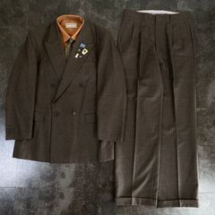【JAPANESE VINTAGE】5点セット セレモニー ダブルスーツ セットアップ 上下 ブラウン系×オレンジ系 XLサイズ 成人式 卒業式 結婚式（ユーロピンズ＆シャツ＆ネクタイ おまけ）No.59