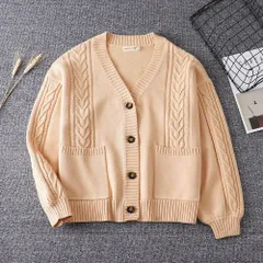 ☆ ベージュ ☆ M ☆ スクールカーディガン pk405 スクールカーディガン スクールセーター ニット カーディガン セーター 女の子 ガールズ 女子 ゆったり Vネック コットン 無地 綿100% 厚手 学生服 通学 学生 オールシーズン