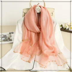 ストール 結婚式 薄手 お呼ばれ ピンク 桃色 ショール 春 夏 秋 シースルー 二次会 結婚式アイテム ワンピースやドレスと合わせて使える！ ゴールドビーズ シルク＆ウール ラメ パーティー 無地 シアー 高級感 可愛い 透け感 保護者会 謝恩会にも 長方形