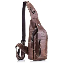 [XMSSAA] ボディバッグ メンズ 本革 斜めがけバッグ ショルダーバッグ 牛革 おしゃれ 軽量 大容量 胸バッグ ワンショルダー iPadmini収納可能 男性用 (ブラウン) 1