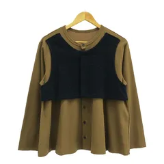 【美品】  Y&#39;s / ワイズヨウジヤマモト | 異素材 クルーネックカーディガン | 2 | カーキ × ネイビー | レディース 美品】 Y's / ワイズヨウジヤマモト | 異素材 クルーネック