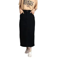 ワンウォッシュブラック_M [セレクトリベリー] ロングスカート レディース タイトスカート デニムスカート デニム 伸縮性 綺麗な着こなし セミタイト スリット入り 大きいサイズ ロング丈 S～LL 女性 主婦 30代 40代 オールシーズン着用 n-504