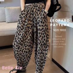レオパード 柄 ロングパンツ テーパード サルエル リラックス ウエストゴム レディース 韓国ファッション イージーパンツ 体型カバー 楽ちん 総柄