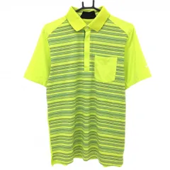 【超美品】ナイキゴルフ 半袖ポロシャツ ライトグリーン×グリーン 前身頃ボーダー ハーフジップ メンズ L ゴルフウェア NIKE