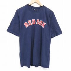 XL/古着 半袖 ビンテージ Tシャツ メンズ 00s MLB ボストンレッドソックス コットン クルーネック 紺 ネイビー メジャーリーグ ベースボー