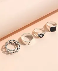 A/ シルバーアクセサリー 韓国 指輪リング 4点セット シルバー ブラック プチプラ アクセサリー 十字架 クロス チョーカー V系 ロック ハウスダストちゃん