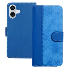【新着商品】-青 スマホケース 16 16 16 Iphone シンプルなビジネススタイル 財布型 カバー アイフォン 6.1インチ 横置きスタンド機能 カード収納ポケット 手帳型 手帳型 アイホン16 高級PUレザーとデニムの組み合わせデザイン 全面保護 携