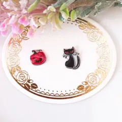 no.79　レジン　ハロウィン　ネコ　かぼちゃ　ピアス　イヤリング　ハンドメイド