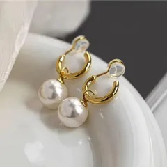 1粒パール ２way　フープイヤリング  シンプル 上品 万能クリップ  痛くない 落ちにくい フォーマル