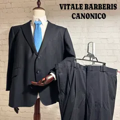 【高級生地使用】【美品】VITALE BARBERIS CANONICO カノニコ イタリア製生地使用 光沢生地 スーツ セットアップ 大きいサイズ 織柄ストライプ MS-10632