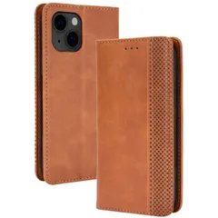 iPhone13 ケース 手帳 アイフォン13  チェック柄 合革 レトロ 手帳 ケース 【Color】 キャメル