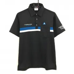 【超美品】ルコック 半袖ポロシャツ 黒×ブルー 胸元ライン 胸ポケット 厚手 メンズ L ゴルフウェア le coq sportif
