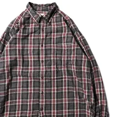 90's Jクルー J.CREW チェック フランネルシャツ 灰×エンジ系 (L) コットン ボタンダウン ネルシャツ 90年代 旧タグ オールド　アメリカ古着 USED  ビンテージ ヴィンテージ