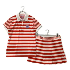 中古 レディース ルコックスポルティフ le coq sportif セットアップ LL 赤×白 ボーダー 半袖ポロシャツ×スカート