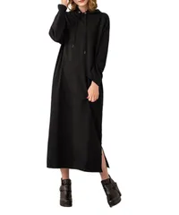 [Four leaf] 【お洒落×小顔効果】 パーカーワンピース ワンピース レディース 秋 秋冬 冬 長袖 マキシ丈 ロング丈 無地 ポケット付き スウェット フード パーカー ロング 体型カバー ゆったり シンプル カジュアル ( [ブラック] [2XL]