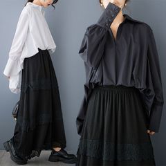 春 ゆったり おしゃれ デザイン トップス プリーツ 二重 シャツ 女