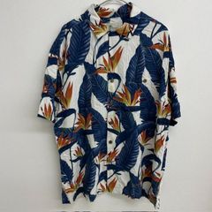 ISLAND SHARES アロハシャツ 極楽鳥花 ストレリチア  ゴクラクチョウカ ハワイアン ホワイトベース Hawaiian shirts【メンズXL】