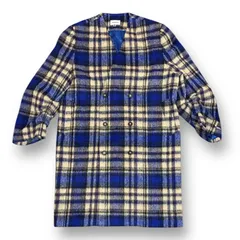 ジャケット・アウター ADERERROR Fedo Coat Blue ADERERROR Fedo Coat Blue チェックノーカラーコート ロング