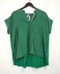 はなちゃん様専用【217299】Dignite collier ディニテコリエ  半袖カットソー　異素材ミックス　フェイクパール　クリーニング済み　サイズF  ・ グリーン