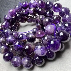 天然 アメジスト 10mm 1連分 ブレスレット2本セット【AB】