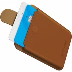Magsafe対応カードケース、タプを引いて取り出す マグセーフ用レザーウォレット マグネット内蔵 ワイヤレス充電 ブラウン