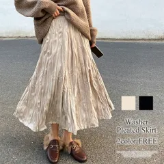 ワッシャープリーツスカート レディース ボトムス 無地 ロング丈 秋服 冬服 10代 20代 30代 韓国ファッション 韓国 ウエストゴム 可愛い シンプル