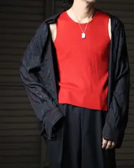 silk × cotton ribbed sleeveless knit top vivid red シルク 絹 × コットン 綿 リブ編み ノースリーブ ニット トップス タンクトップ 赤系 レッド