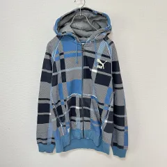 プーマ PUMA フーディー パーカー ジップアップ チェック ダメージ加工 x902589ss