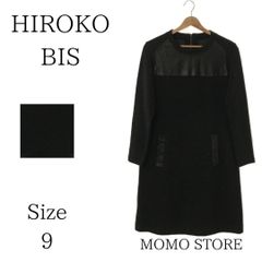 HIROKO BIS ヒロコビス ワンピース ひざ丈ワンピース 長袖 ラウンドネック バックファスナー レザーポケット レディース ブラック 9