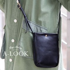 スマホショルダー ブランド 大人 かわいい 財布 本革 ショルダーバッグ レディース 小さめ ポシェット スマホ ポーチ ショルダー 縦 日本製 上品 軽い 軽量 革 斜めがけバッグ オリーブレザー 女性 誕生日 alook エールック A3432 ブラック