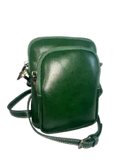 【Rebecca】 ショルダーポシェット Wファスナー型 牛本革 トップグレードレザー ツヤありスムース レザー レディース メンズ LR-9241グリーン 牛革 本革 レザー ポシェット ショルダーバッグ スマホポシェット ユニセックス 男女兼用