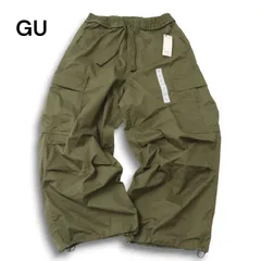 新品 22SS★ GU ジーユー 通年 スーパーワイド★ 膝立体 ミリタリー イージー カーゴ パンツ Sz.M メンズ 緑カーキ 未使用