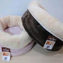 ペット用　ふかふか厚手リバーシブル　ベッドクッション（大）ブラウン／アイボリー