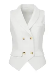 Allegra K ノースリーブスーツベスト エレガント チョッキ ダブルブレスト レディース ホワイト L